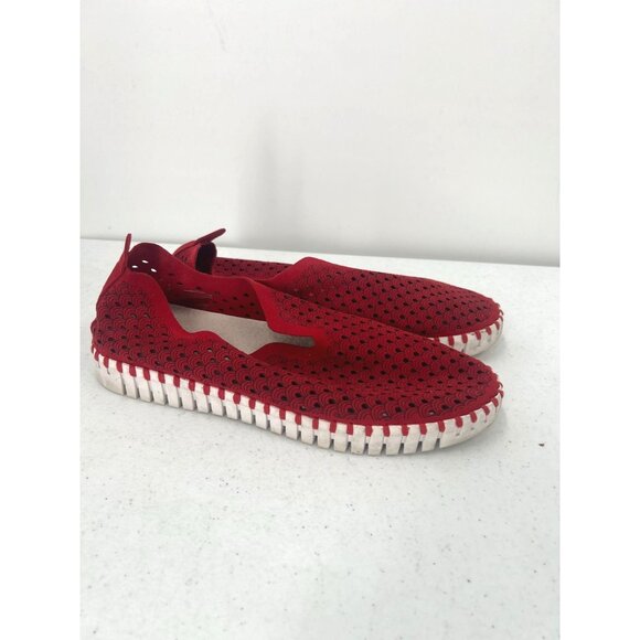 ILSE JACOBSEN Tulip Slip-On Shoes EU 40 (US 9.5-10) Red Perforated Travel Flats - Picture 1 of 12